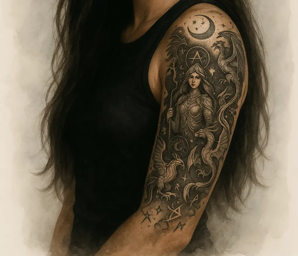 Michael, Edmonton • Description: Intricate designs inspired by mythology, featuring deities, legends, or mythical creatures with rich symbolism.
