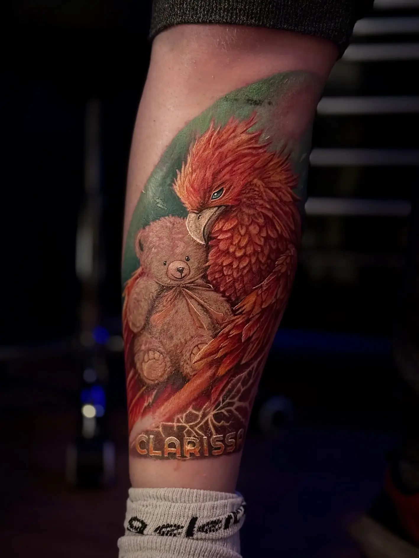 Client Name: Michael • Style: Realism with Color (Phoenix and Teddy Bear)